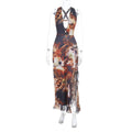 Damen Maxikleid mit tiefem V-Ausschnitt und asymmetrischem Saum R&B