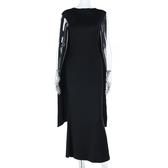 Damen elegantes Maxikleid mit raffinierten Ärmeldetails und fließender Silhouette R&B