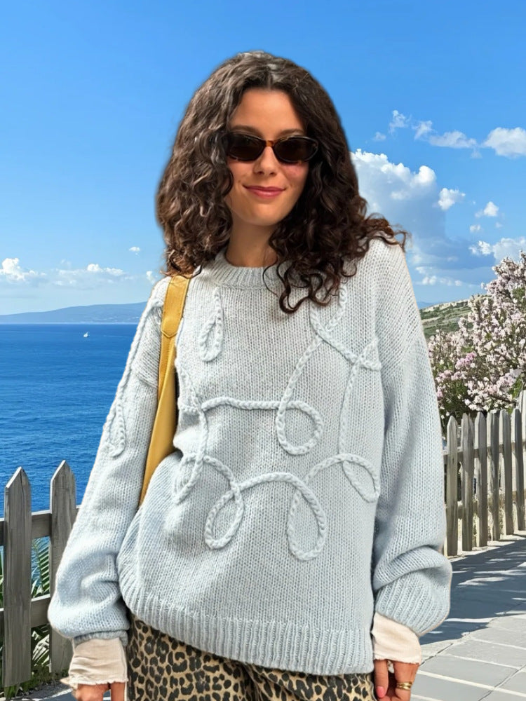 Damen Modischer Strickpullover mit strukturiertem Zopfmuster und lockerer Passform R&B