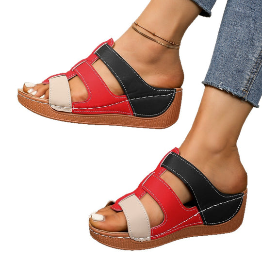 Damen Wedge-Pantoletten mit verstellbarem Riemendesign und gepolsterter Sohle R&B