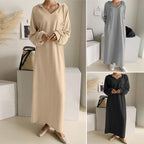 Damen nan lässiges Kapuzen-Maxikleid mit V-Ausschnitt, langen Ärmeln, lockerem geradem Schnitt und elastischen Bündchen R&B