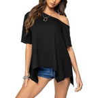 Damen Weit geschnittenes Off-Shoulder T-Shirt R&B