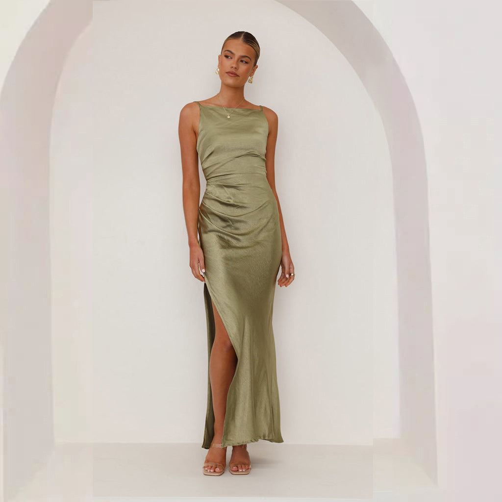 Damen Elegantes Satinabendkleid mit sexy Schlitz und raffiniertem Schnitt R&B