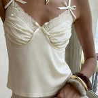 Damen Satin-Camisole mit Spitze und verspielten Schleifen R&B