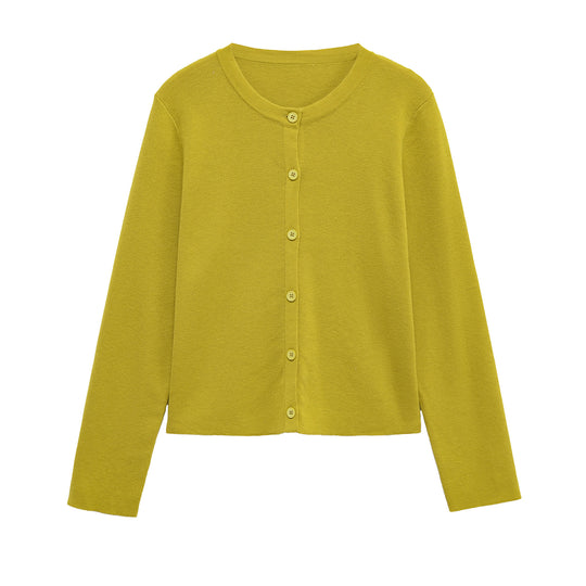 Damen Kleidung aus hochwertigem Strickmaterial mit Knopfleiste und Rundhalsausschnitt R&B