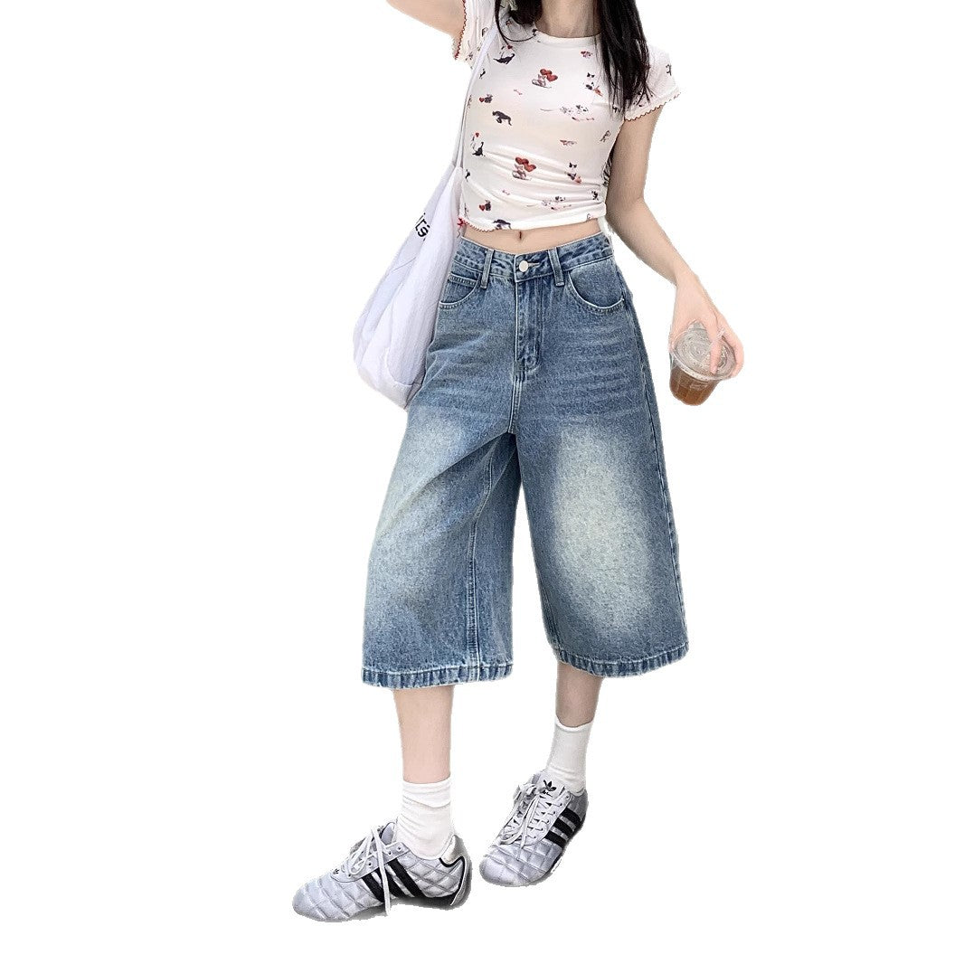 Damen Weite Denim-Culotte-Shorts mit hohem Bund und lässigem Design R&B