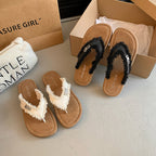 Damen modische Flip-Flops mit fransigem Riemen und komfortabler Innensohle EB