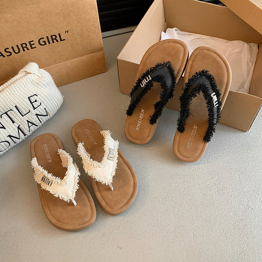 Damen modische Flip-Flops mit fransigem Riemen und komfortabler Innensohle R&B
