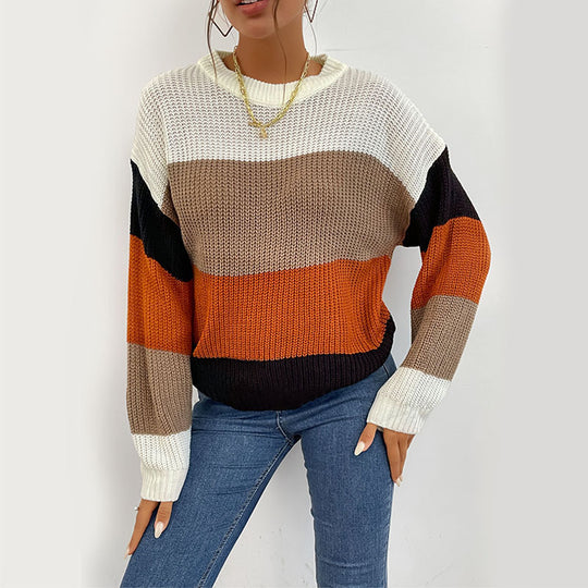 Damen gemütlicher Pullover mit modernem Blockstreifenmuster R&B