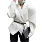 Damen Modischer Oversized-Wollmantel mit tailliertem Design und Gürtel R&B
