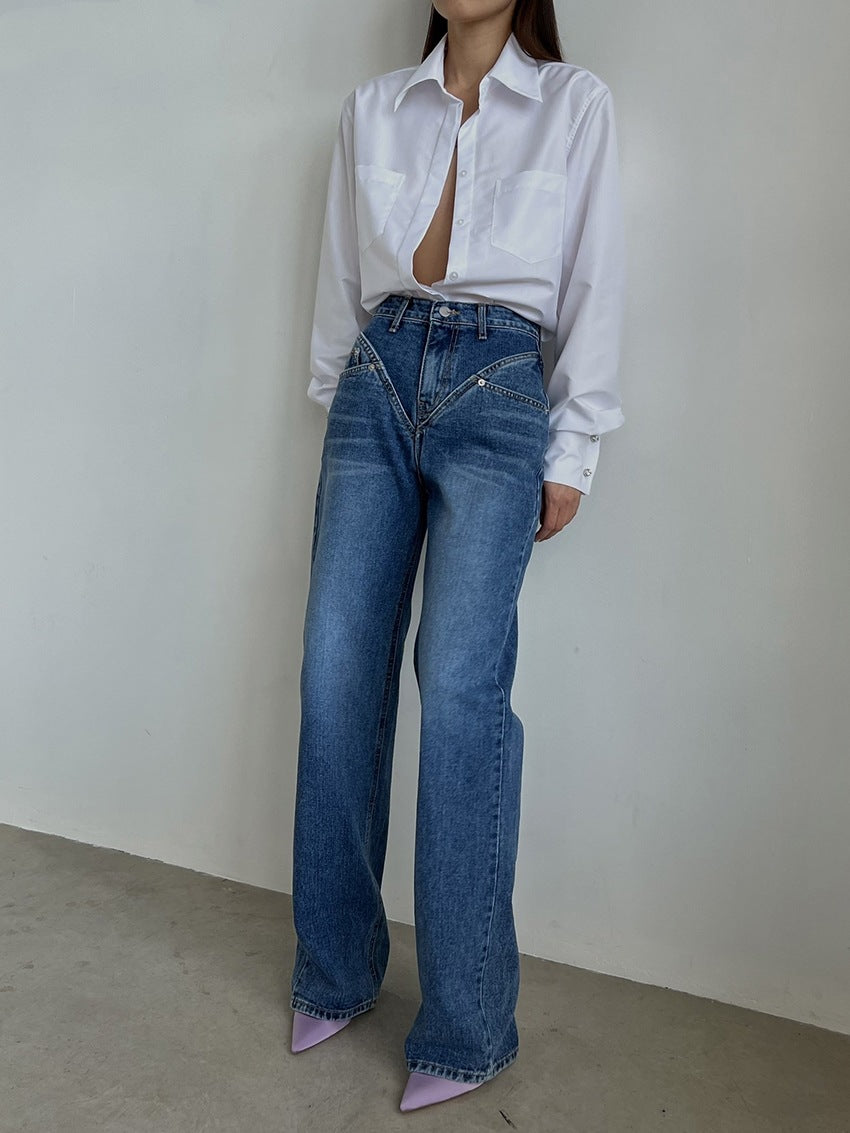 Damen Weit geschnittene Jeanshose mit einzigartigem Design R&B