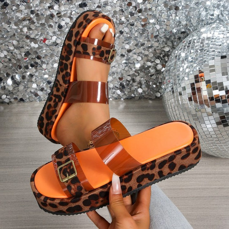 Damen Plateau-Sandalen mit Leopardenmuster und modernem Riemendesign R&B