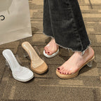 Damen transparente Mules mit blockiertem Absatz R&B