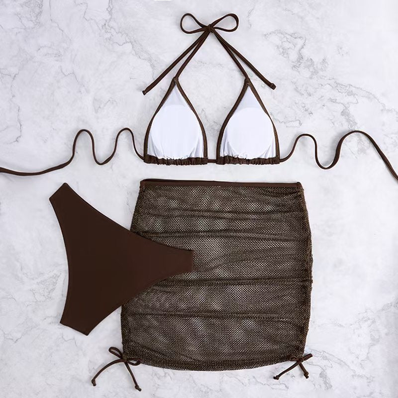 Damen Triangel-Bikini-Set mit verstellbarem Rock R&B