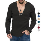 Herren lässiger Ripp-Pullover mit tiefem V-Ausschnitt und feiner Struktur R&B
