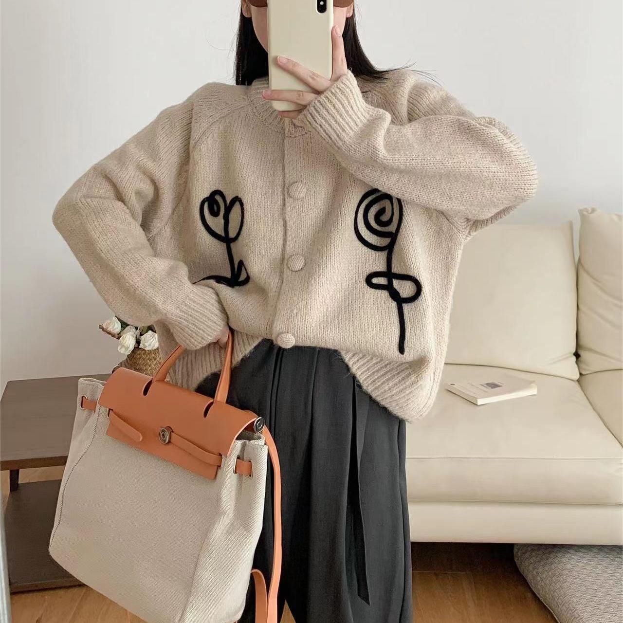 Damen Kuscheliger Strick-Cardigan mit kreativem Motiv