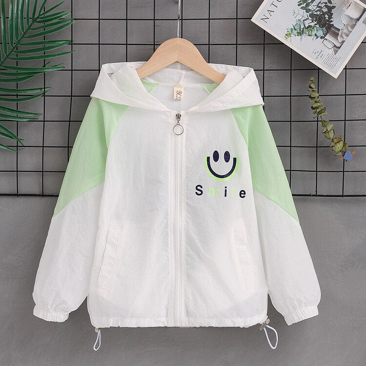 Damen nan leichte Kapuzenjacke mit Smiley-Print, verstellbarem Saum und elastischen Bündchen  R&B