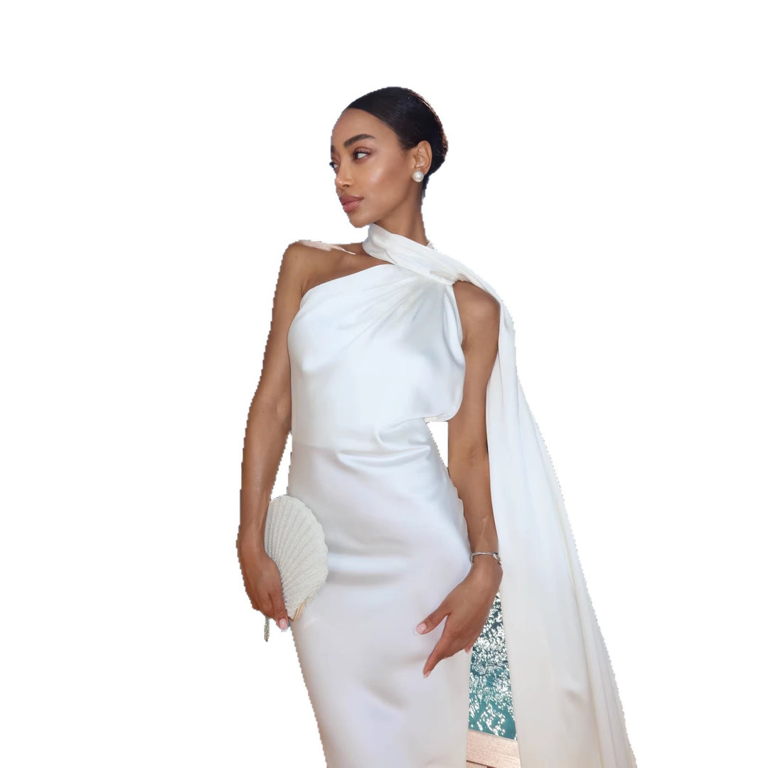 Damen Elegantes Abendkleid mit fließendem Design und schulterfreier Kapuze R&B