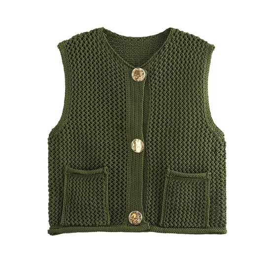 Damen Strickweste mit Knopfdetails und praktischen Taschen R&B