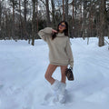 Damen Oversized Strickpullover mit hohem Kragen R&B