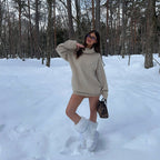 Damen Oversized Strickpullover mit hohem Kragen R&B