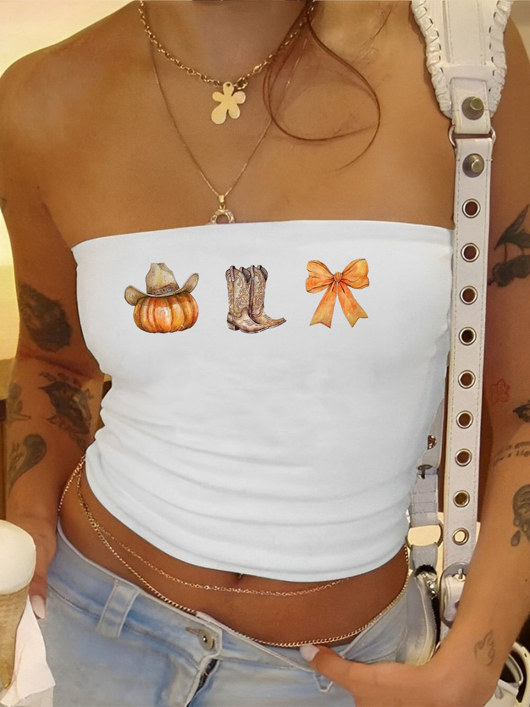 Damen Bandeau-Top mit fröhlichem Gespenster-Motiv R&B