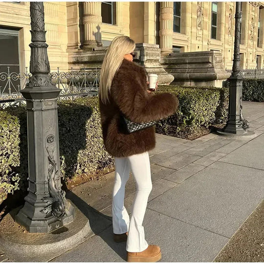 Damen Flauschige Felljacke mit weitem Schnitt R&B