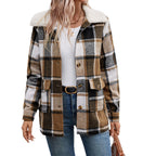 Damen Karierte Flanelljacke mit sanftem Kragen R&B