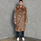 Herren Eleganter Kunstfellmantel mit Leopardenmuster und breitem Kragen R&B