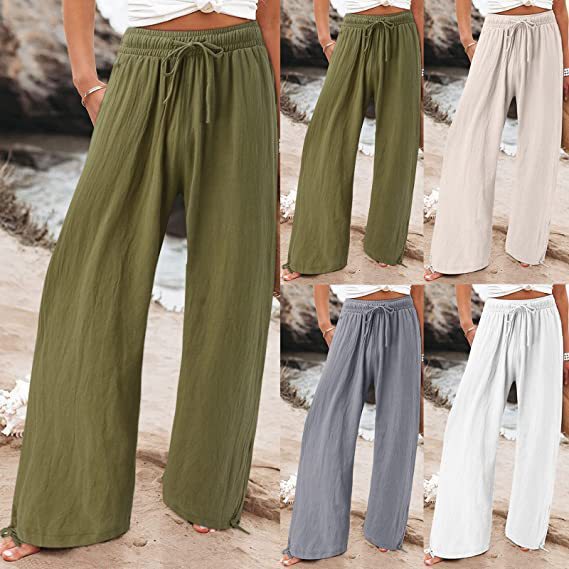 Damen lässige weit geschnittene Sommerhose mit elastischem Bund und praktischen Seitentaschen R&B