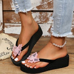 Damen Wedge-Zehentrenner mit glamourösem Blumendesign und rutschfester Sohle R&B