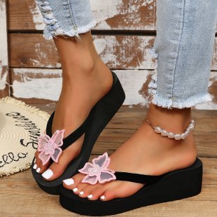 Damen Wedge-Zehentrenner mit glamourösem Blumendesign und rutschfester Sohle R&B