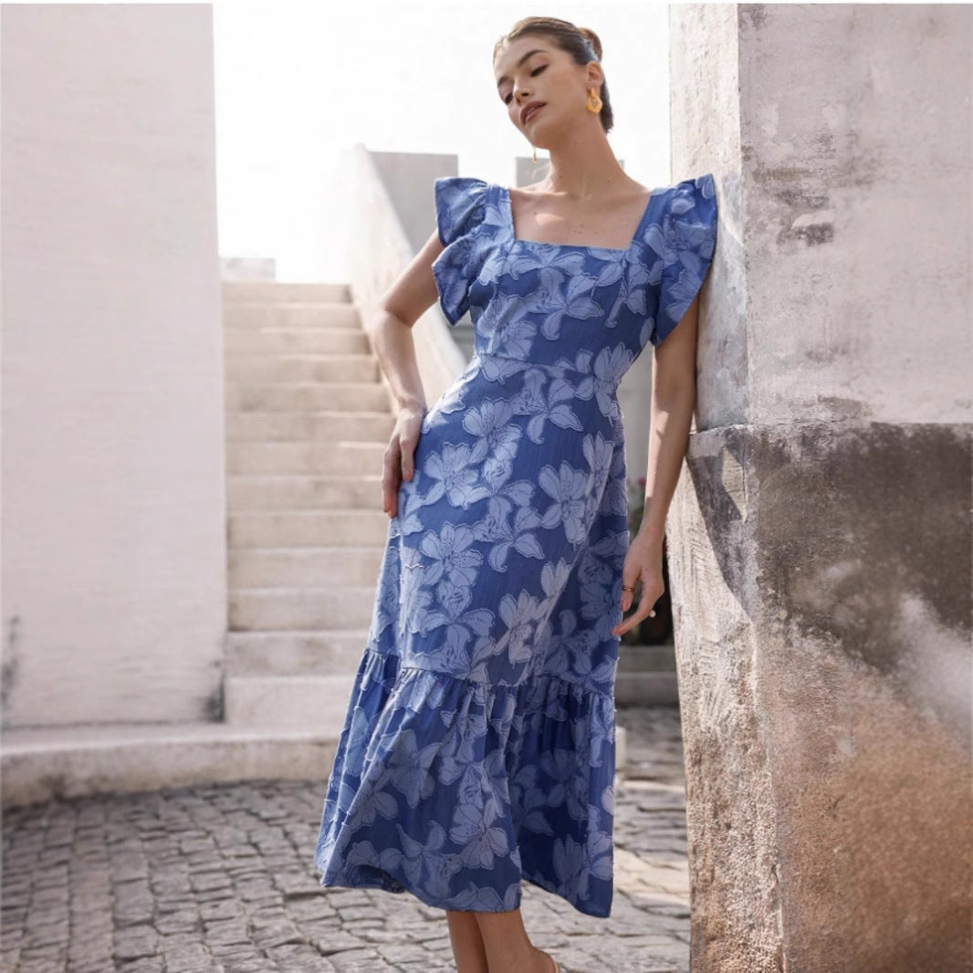 Damen Maxikleid mit floralem Streifenmuster und taillierter Silhouette R&B