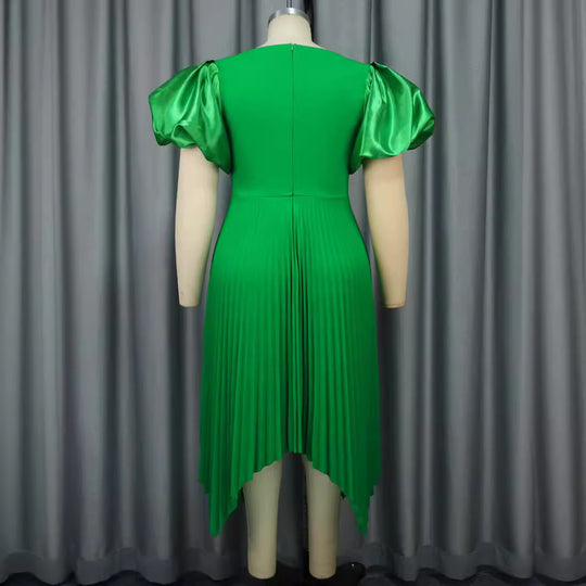 Damen Plissiertes Kleid mit Puffärmeln R&B