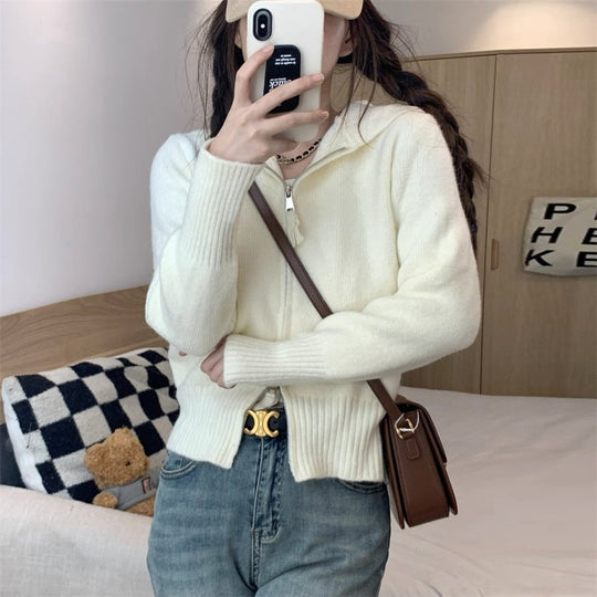 Damen Strickjacke mit hohem Kragen und Reißverschluss R&B