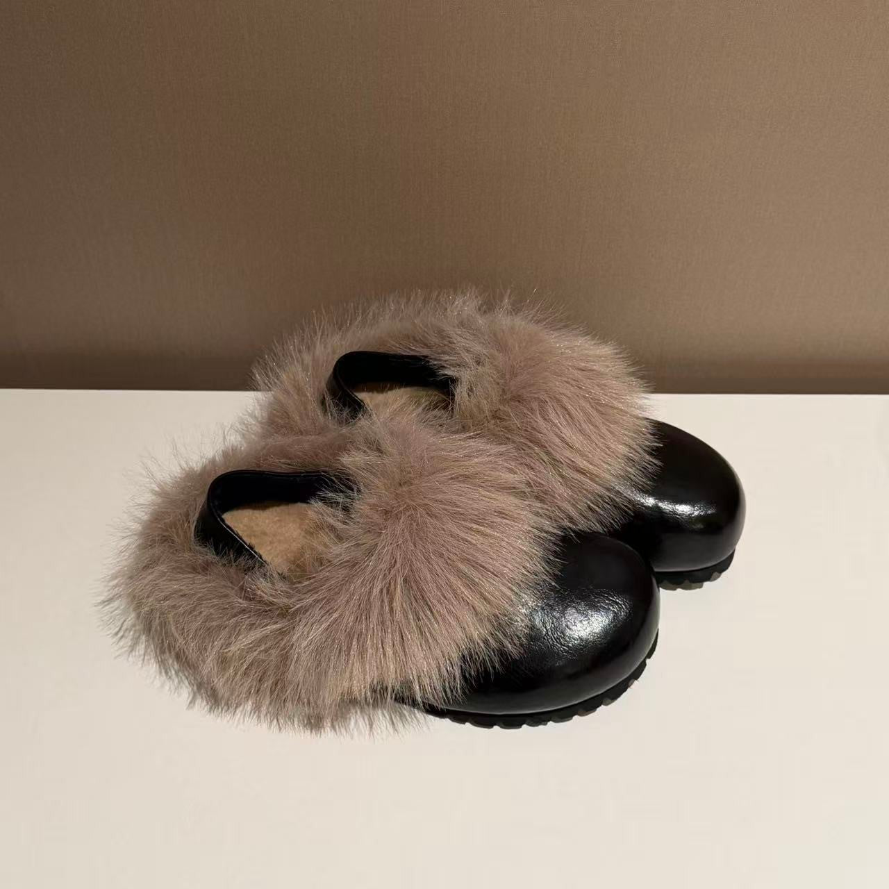 Damen Komfortable Clogs mit warmem Fellkragen und rutschfester Sohle R&B