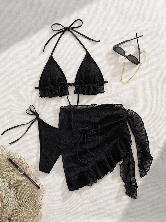 Damen Bikini-Set mit raffinierten Rüschendetails und elegantem Wickelrock R&B
