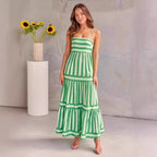 Damen Maxikleid mit Streifenmuster und fließendem Rock R&B