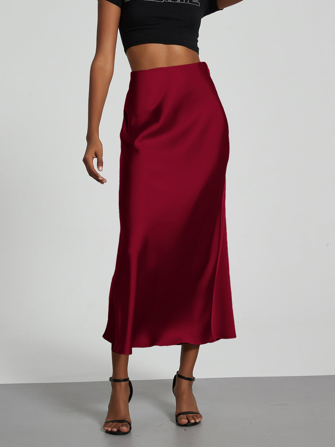 Damen Stilvolle Satin-Stretchrock mit hohem Bund und fließendem Schnitt R&B