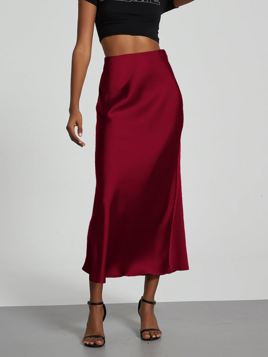 Damen Stilvolle Satin-Stretchrock mit hohem Bund und fließendem Schnitt R&B