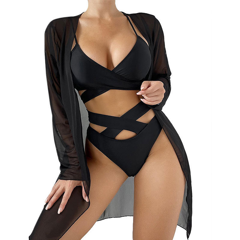 Damen Einteiler Badeanzug mit transparentem Cover-Up und modernem Schnitt R&B