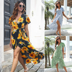 Damen Maxikleid mit elegantem V-Ausschnitt, einem schmeichelhaften Schnitt und leichten Rüschendetails R&B