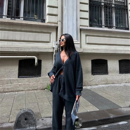 Damen lässiger Oversized Cardigan mit Knöpfen R&B