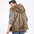 Herren Elegante Kunstpelzjacke mit Kapuze und seitlichen Taschen R&B