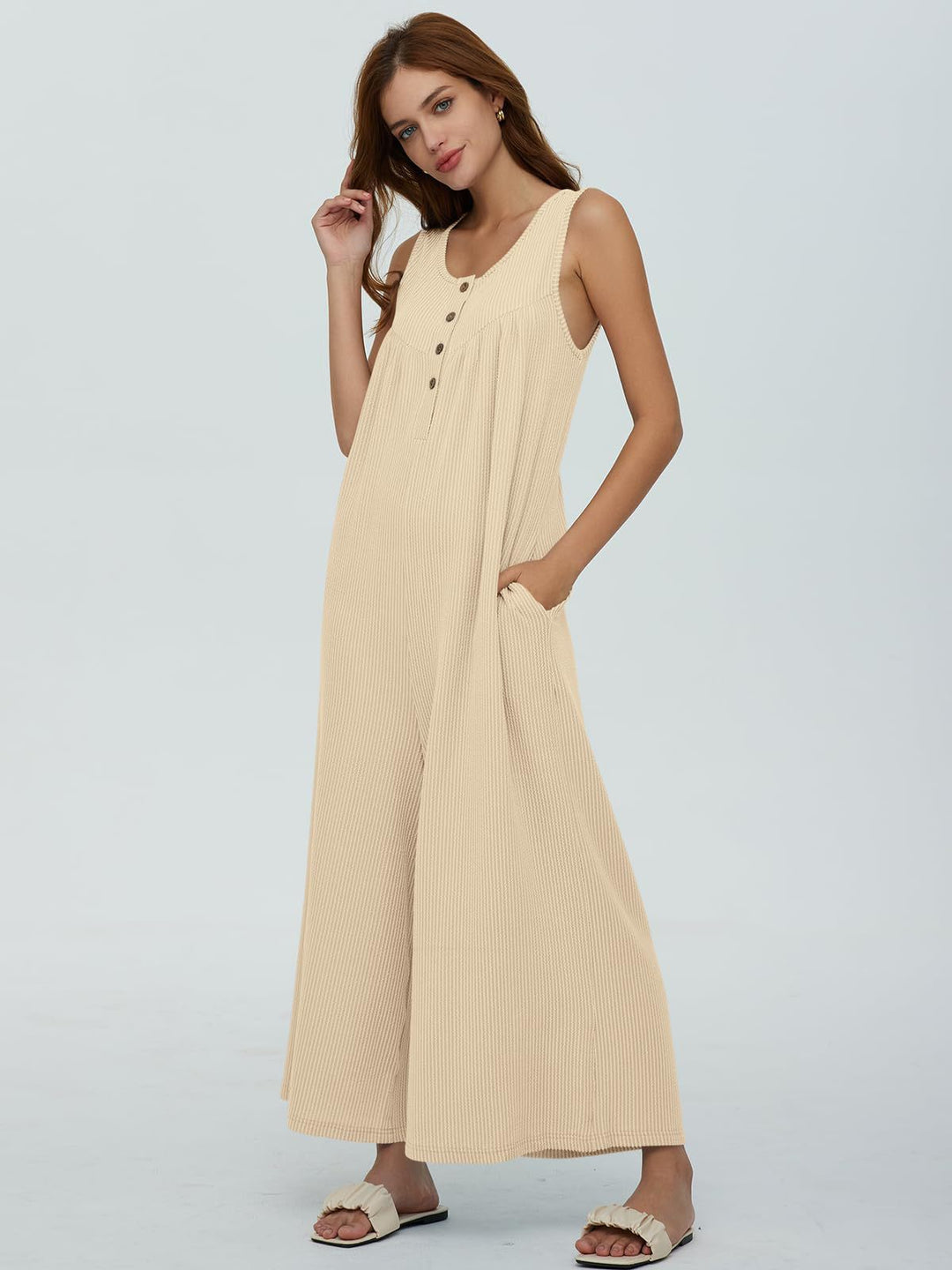 Damen Lässiger Jumpsuit mit Knopf-Details und seitlichen Taschen R&B