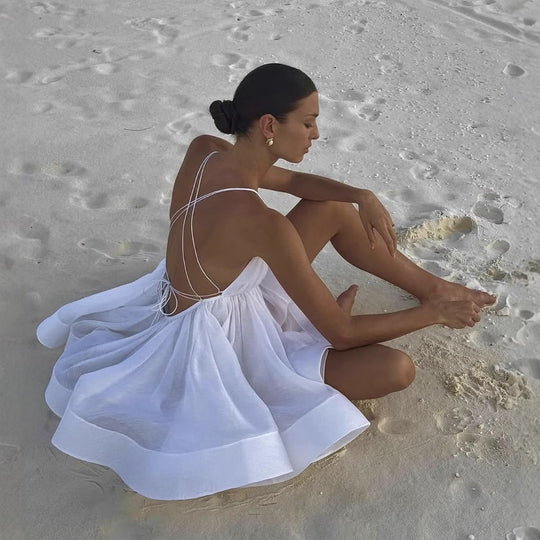 Damen Sommerliches Chiffonkleid mit verstellbaren Trägern und voluminösem Rock R&B