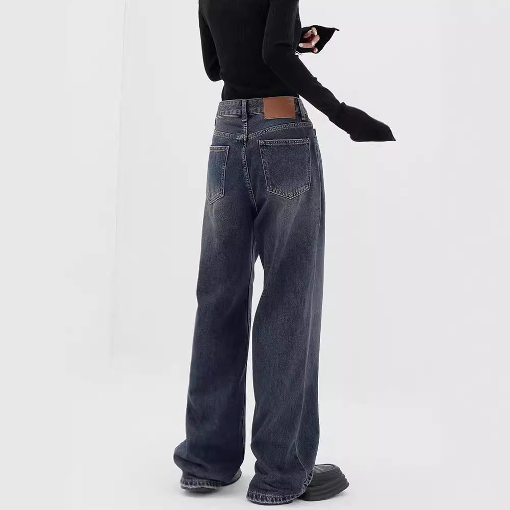 Damen Weite Denim-Hose mit extravagantem Schnitt und hohem Taillenbund R&B