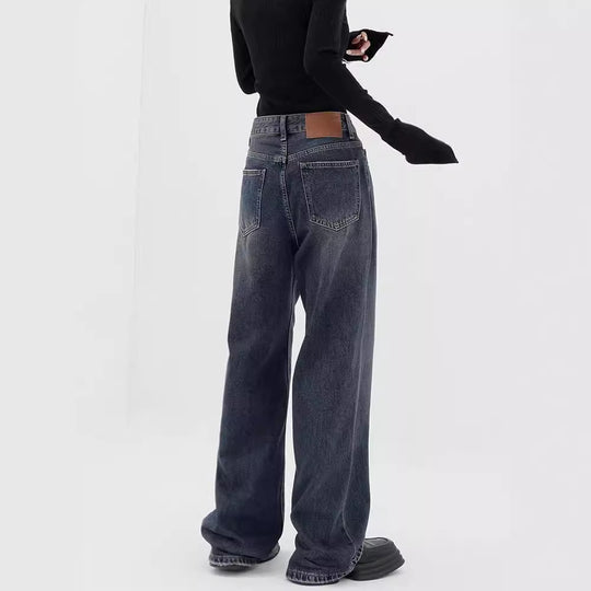Damen Weite Denim-Hose mit extravagantem Schnitt und hohem Taillenbund R&B