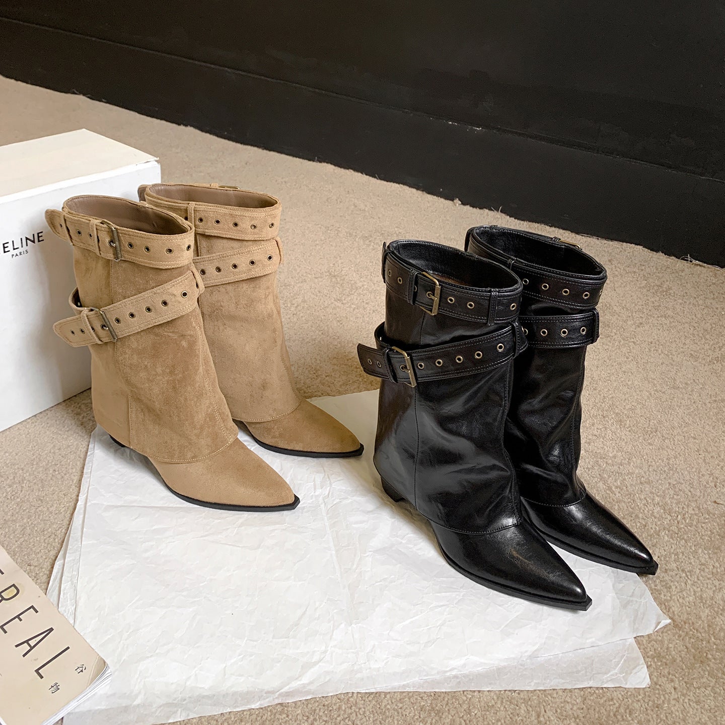 Damen Stiefeletten mit modischem Riemen und elegantem Blockabsatz