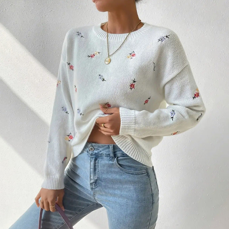 Damen kuscheliger Strickpullover mit floralem Motiv R&B